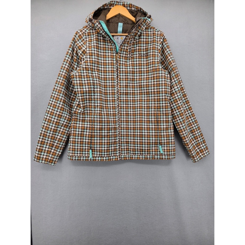 Burton L.A.M.B. Snowboard Jacket Large Houndstooth Insulated Winter Coat Teal